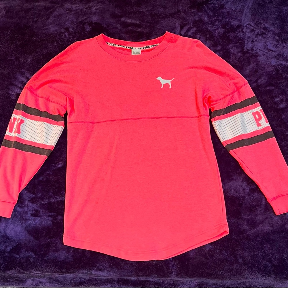 Victoria's Secret Hot Pink Jersey Oversized Long Sleeve Shirt -Small